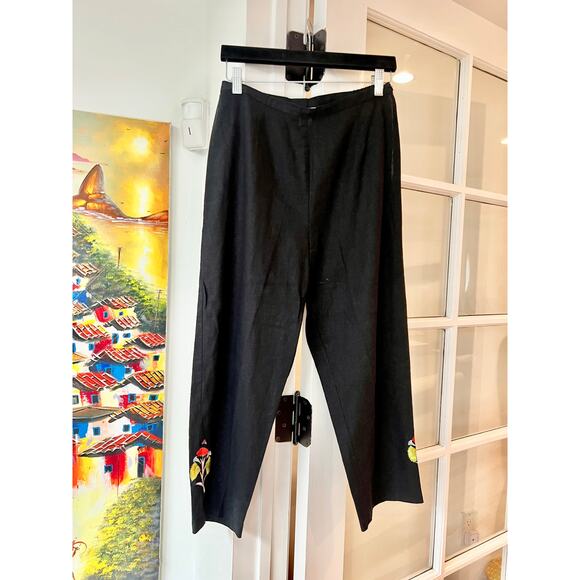 A.K.C. Vintage Black Linen/Blend Cropped Ankle Pants, Size Small - Picture 2 of 7